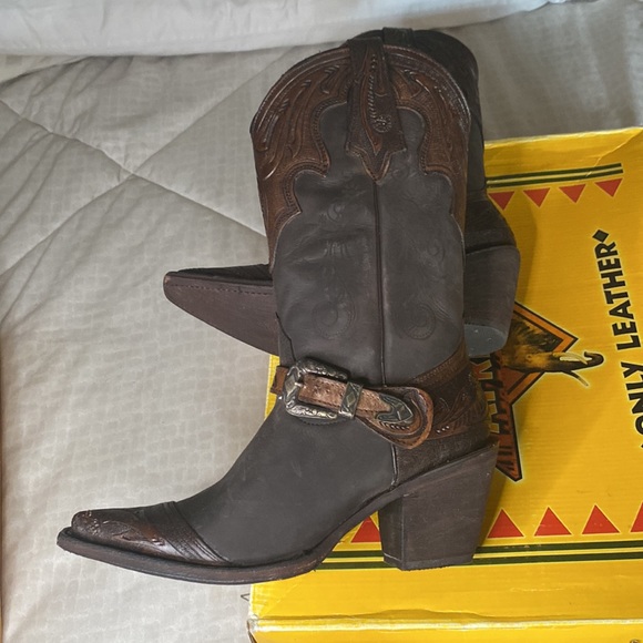 New pointed toe beautiful Cowboy boots women size 9.5 9 8.5 brown Western - Picture 4 of 13